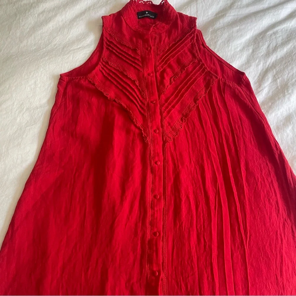 Tuckernuck Pomander Place Dutton Eyelet Sleeveless Mini Dress in Poppy Red - Picture 13 of 15